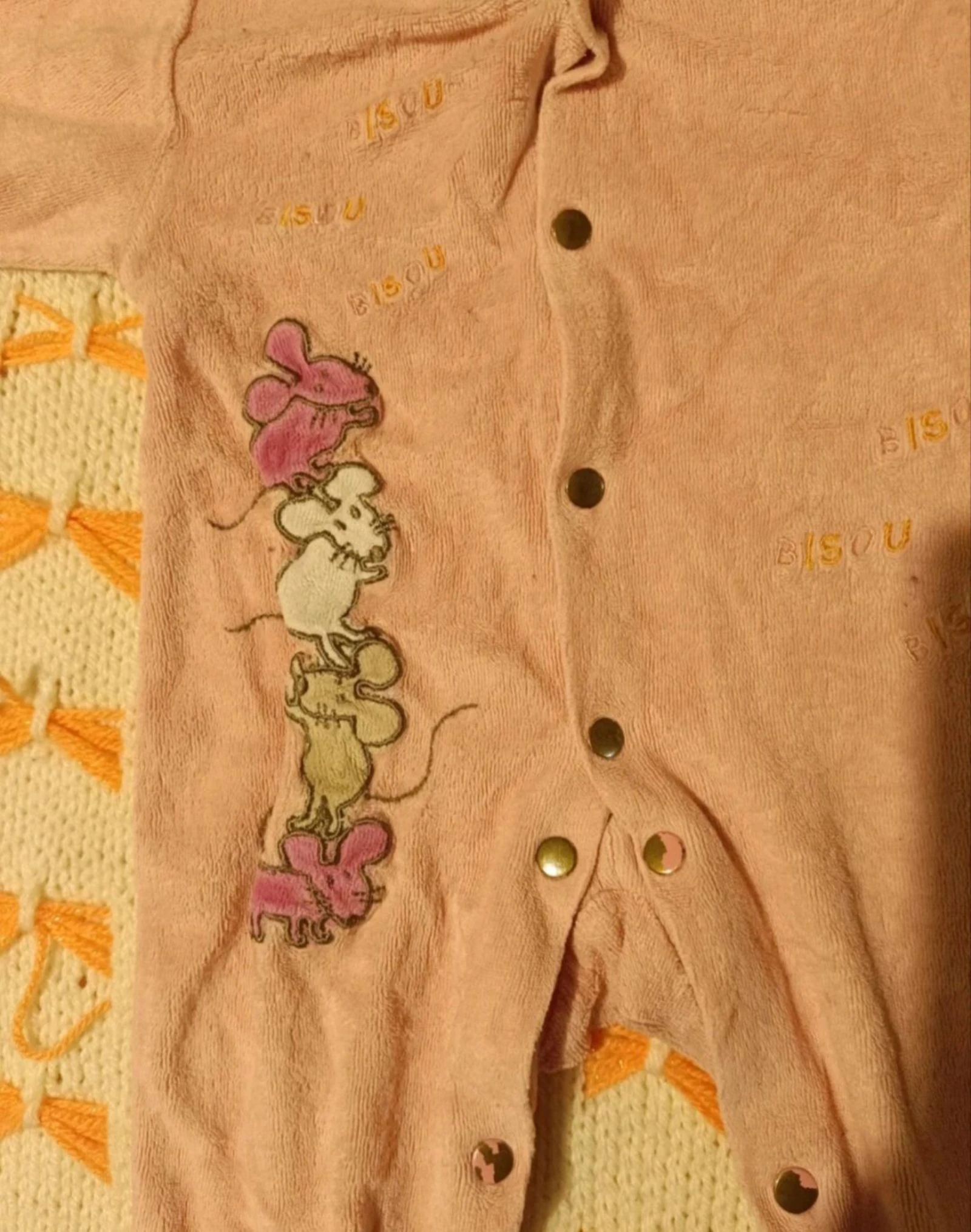 Pijama dors-bien em veludo rosa rato "Bisou" CHOCOLATINES – Tamanho 1 mês – Muito bom estado – photo 2